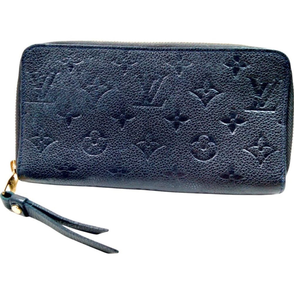 654267BJ (X3) Louis Vuitton Wallet Long Navy Blue Monogram Empreinte